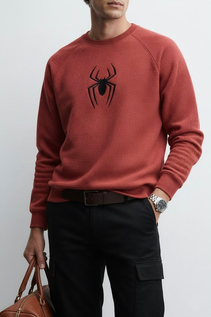 Ottoman Textured Sweatshirt – Spider Embroidery | 250 GSM Unisex