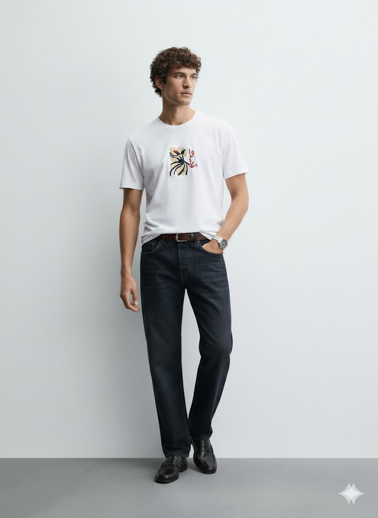 Off-White Calligraphy Embroidered T-Shirt | 100% Combed Cotton | 180 GSM Regular Fit