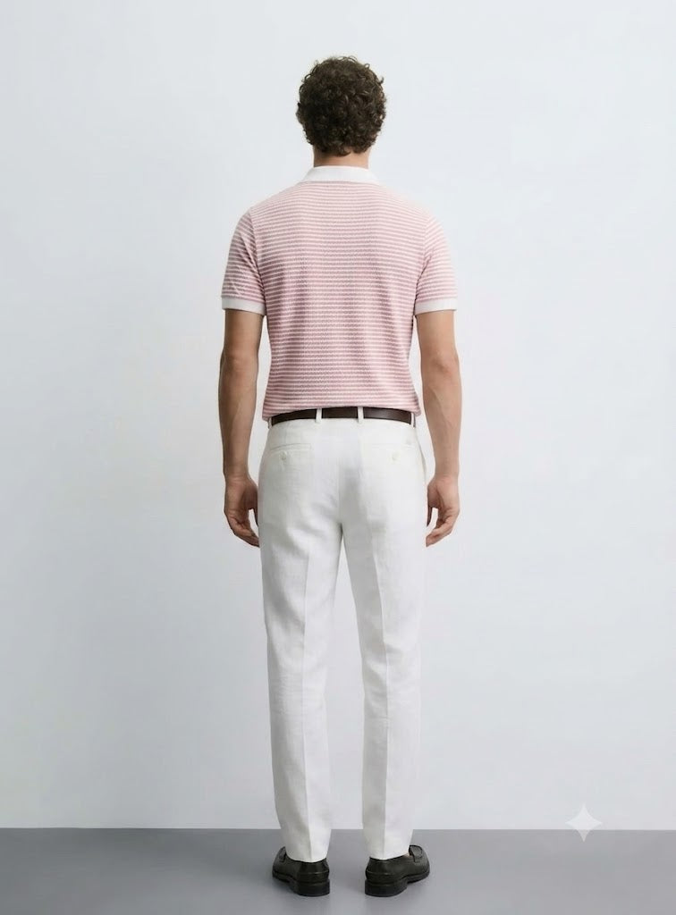 Pink Striped Johnny Collar Polo