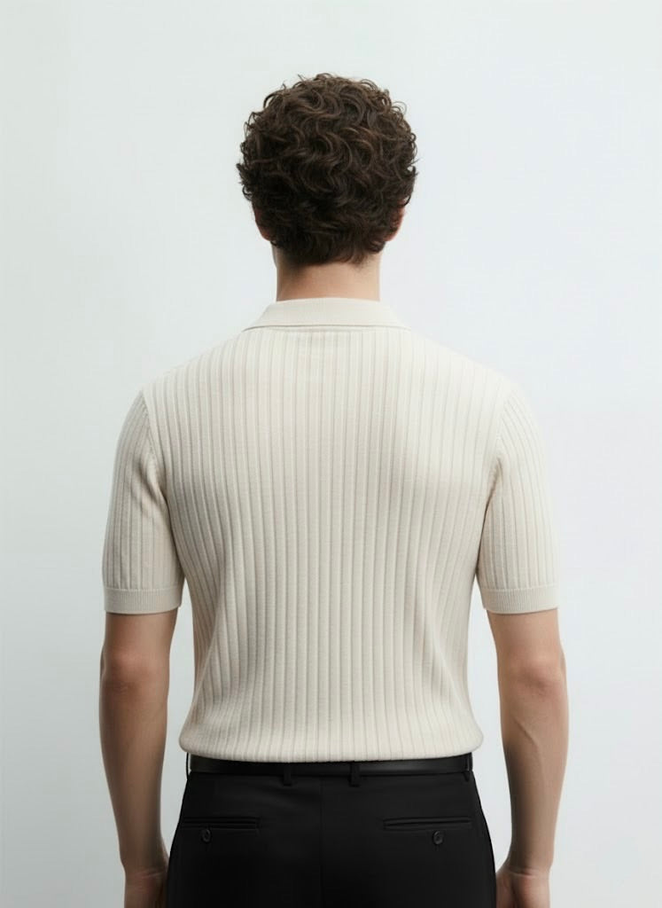 Drop Needle Bleach Sand V-Neck Polo
