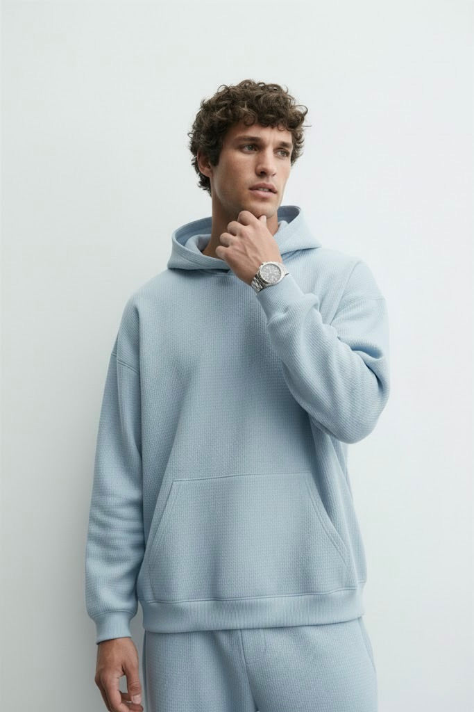 Blizzard Blue Oversized Hoodie – Unisex | 300 GSM | Embroidered Neck Yoke