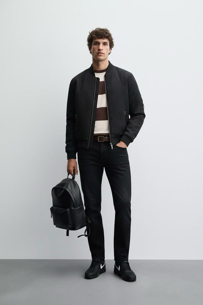 Textured Black Jacquard Jacket