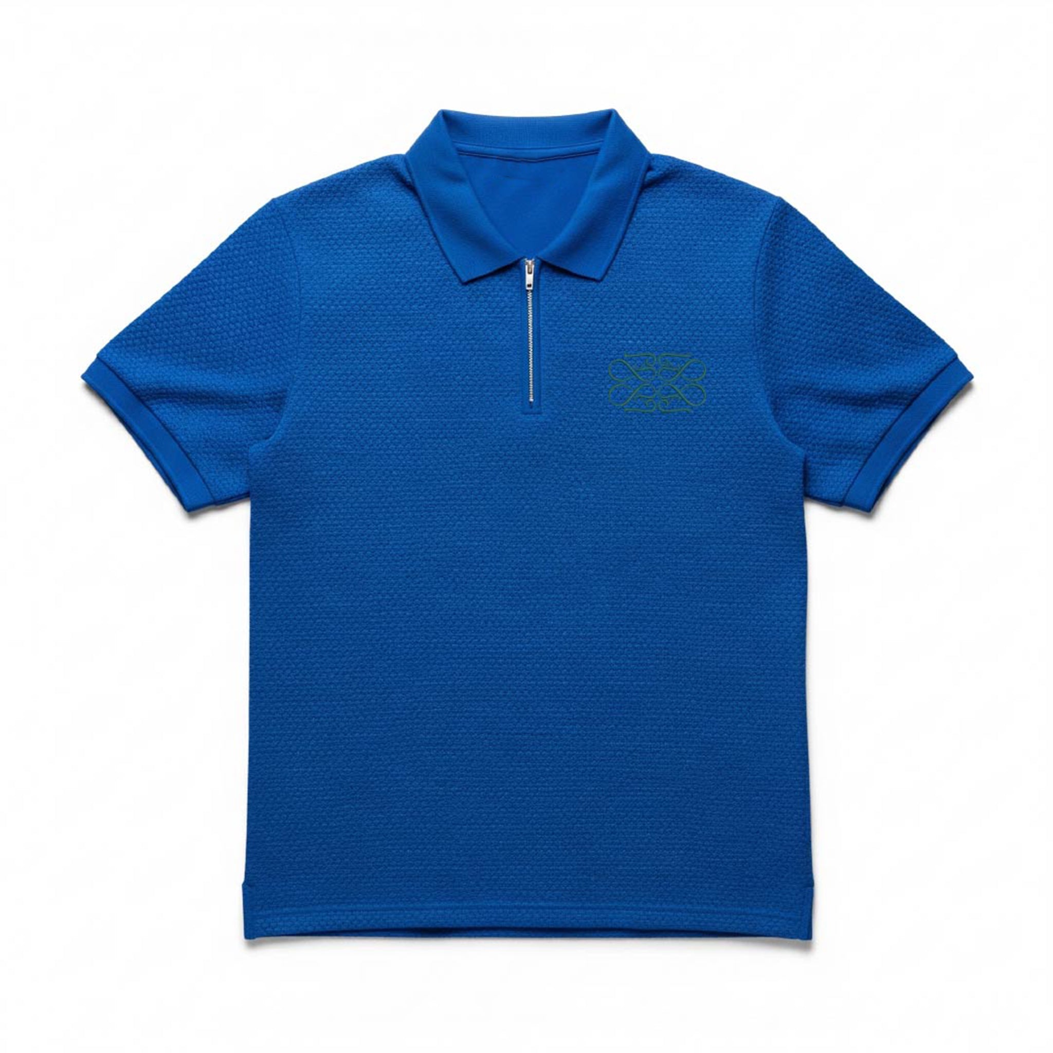 Popcorn Textured Oxford Blue Zipper Polo