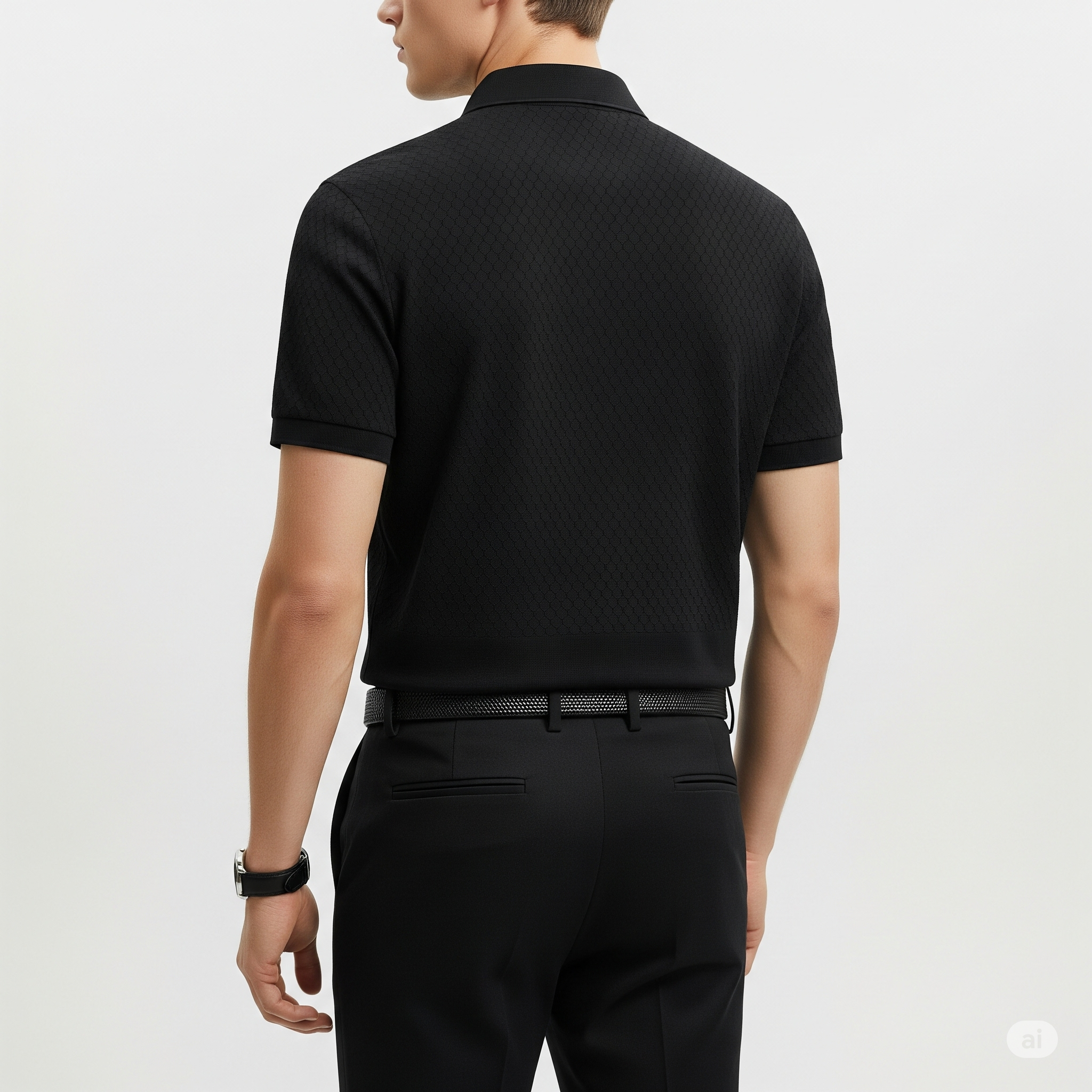 Popcorn Textured Black Zipper Polo