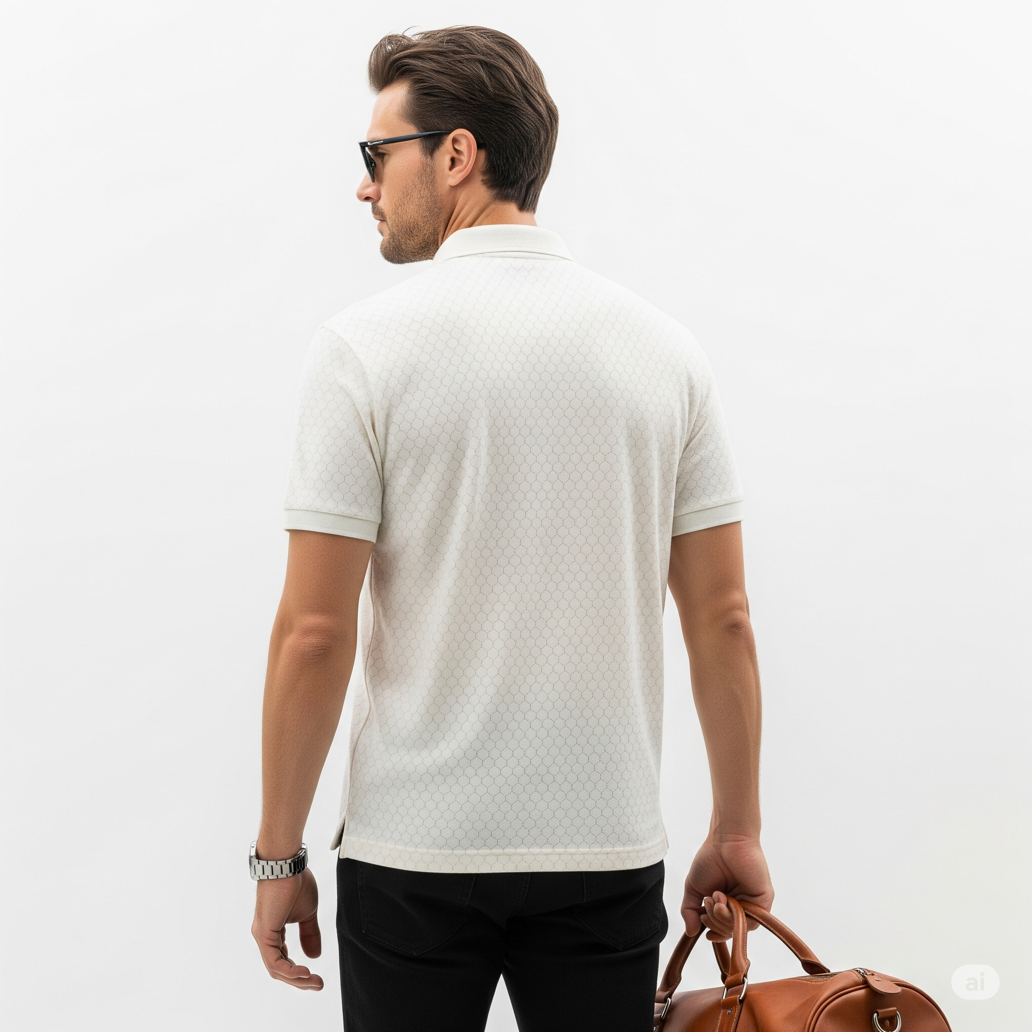 Popcorn Textured Antique White Zipper Polo