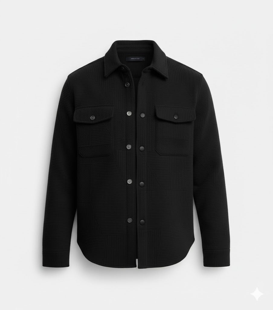 Textured Black Knitted Jacquard Overshirt