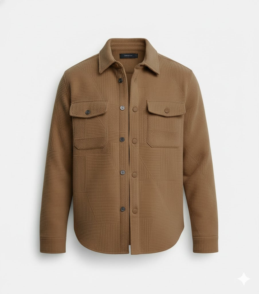 Textured Dark Brown Knitted Jacquard Overshirt