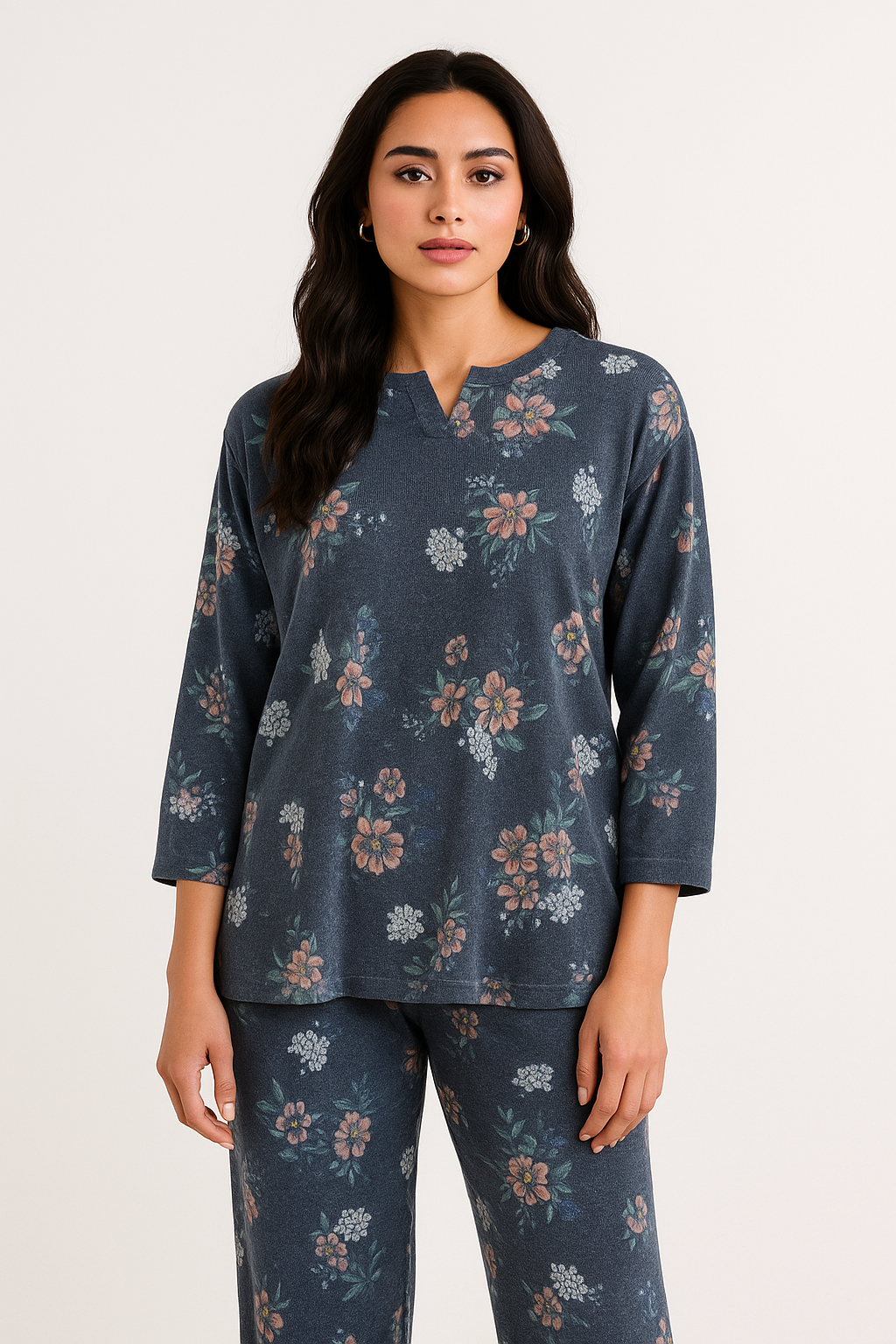 Denim Blue Flora Printed Co-ord Set