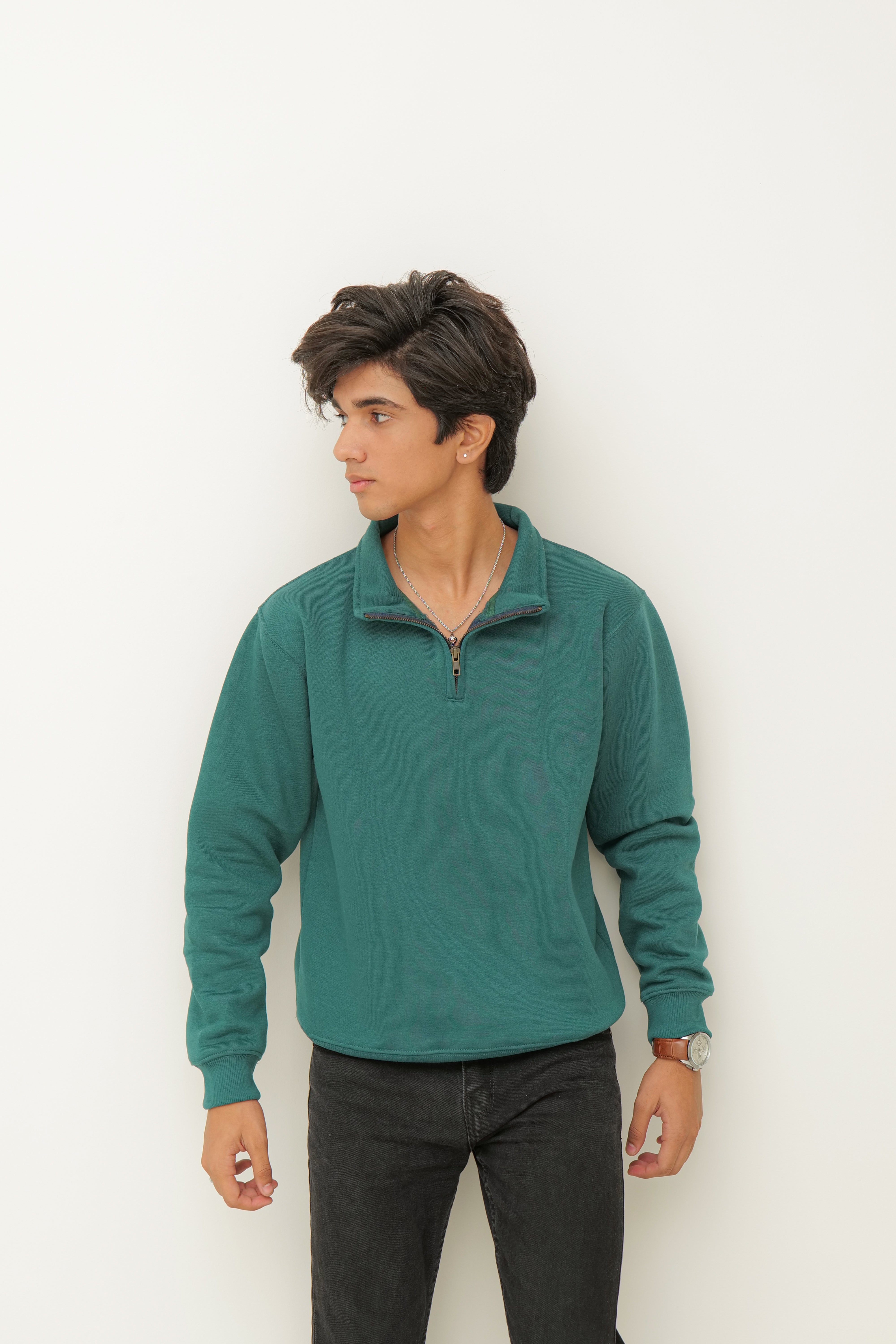 Emerald Green Zipper Mock-Neck