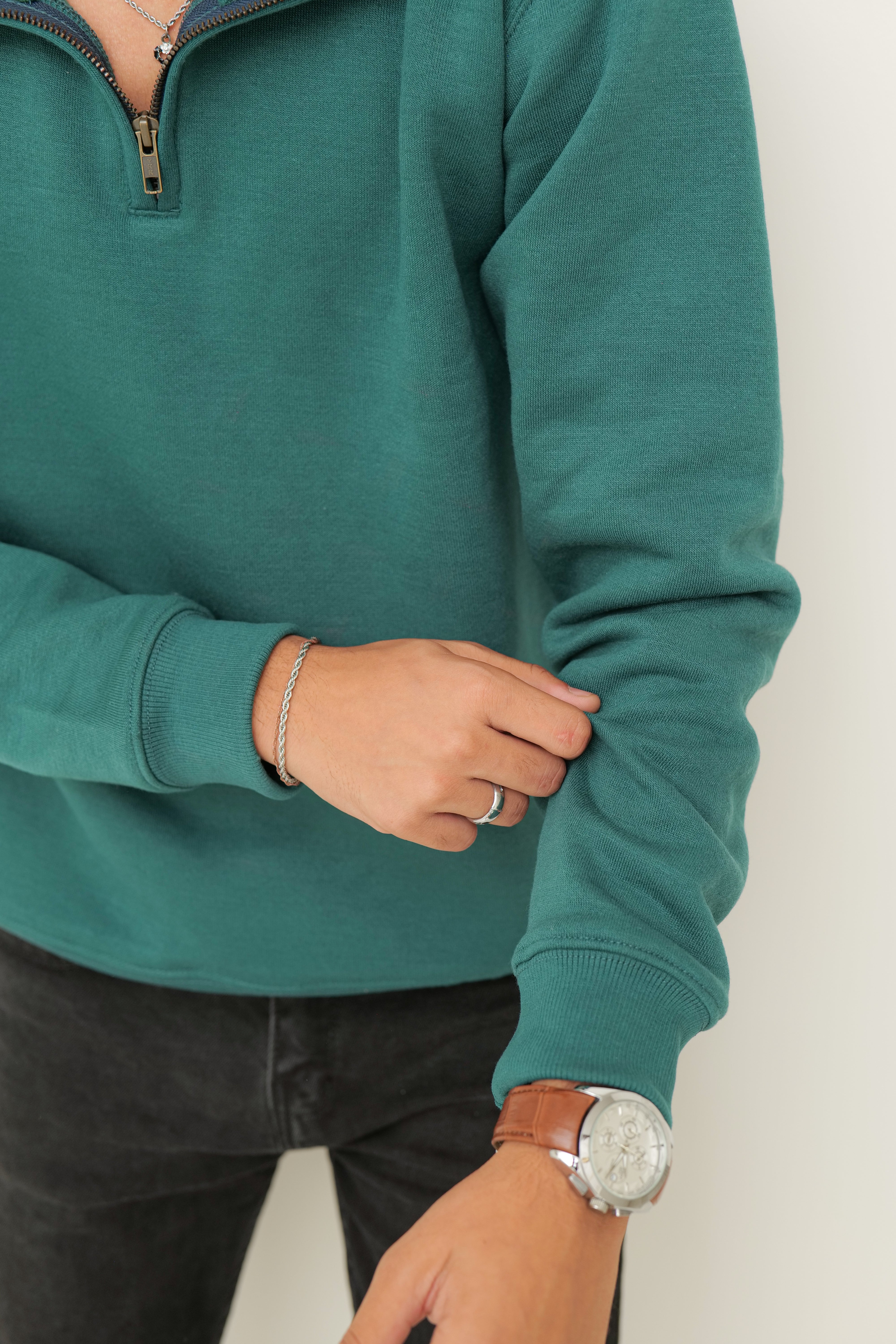 Emerald Green Zipper Mock-Neck