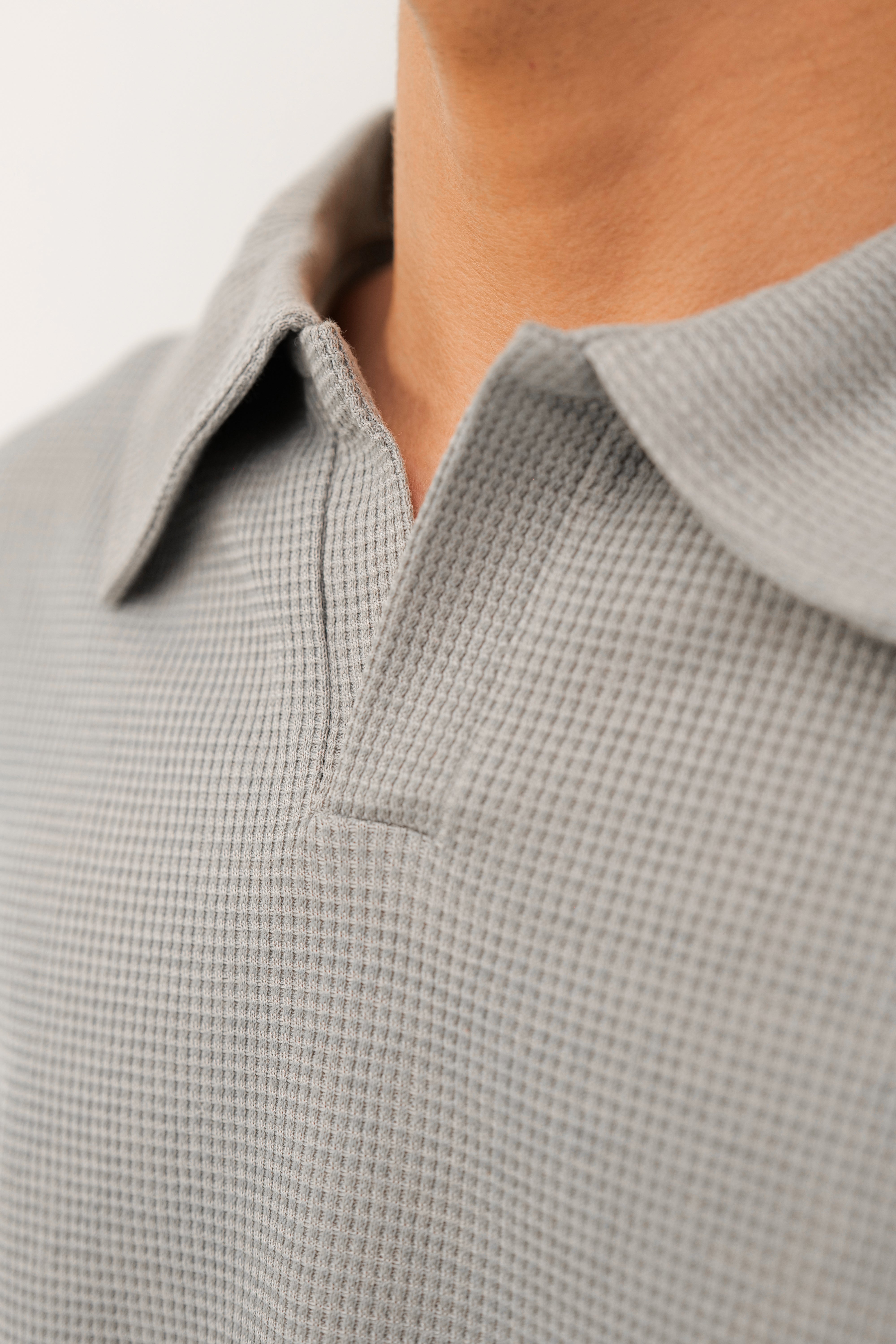 Men's Grey Waffle V-Neck Polo