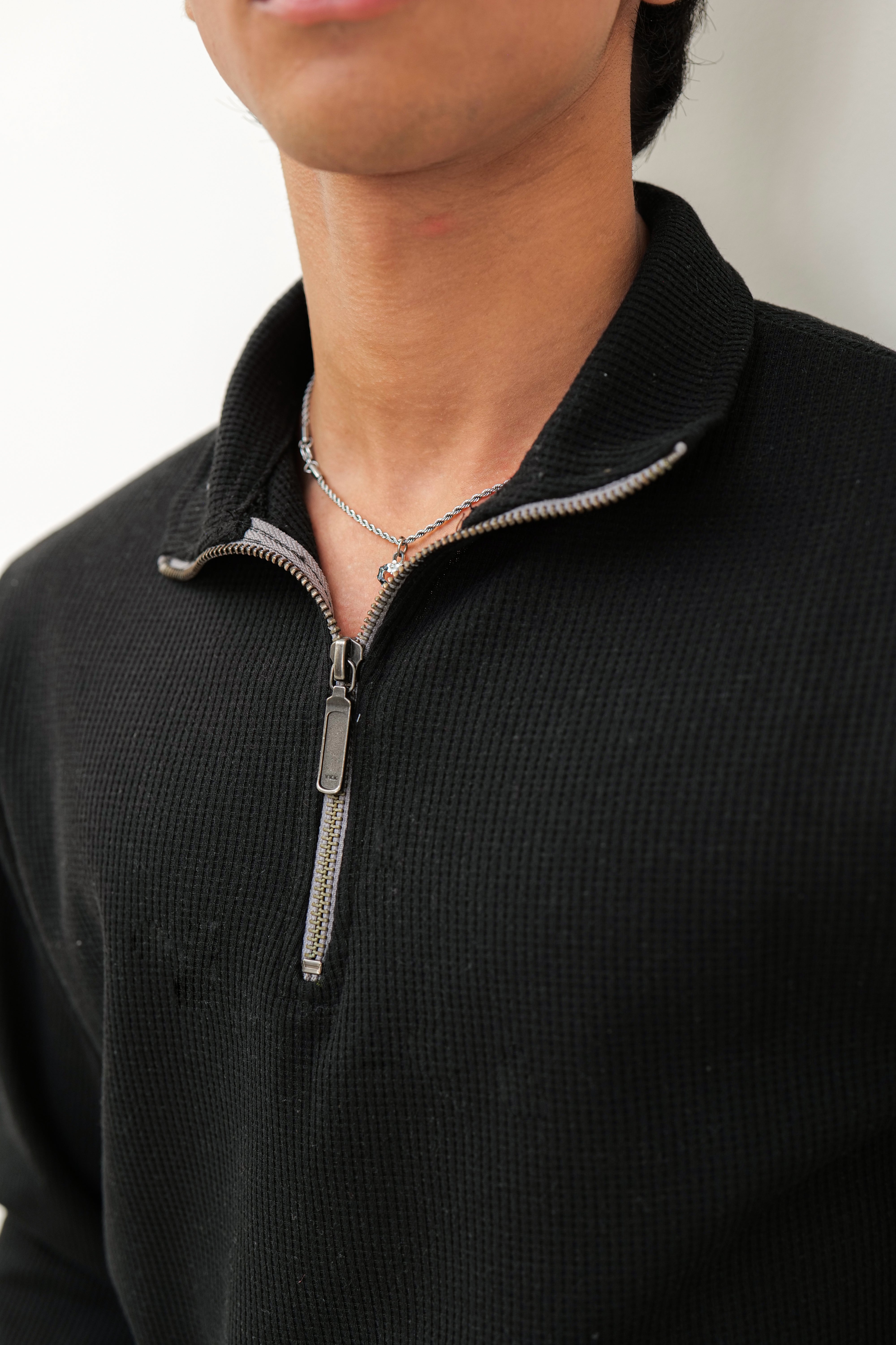 Men's Black Waffle Zipper Polo