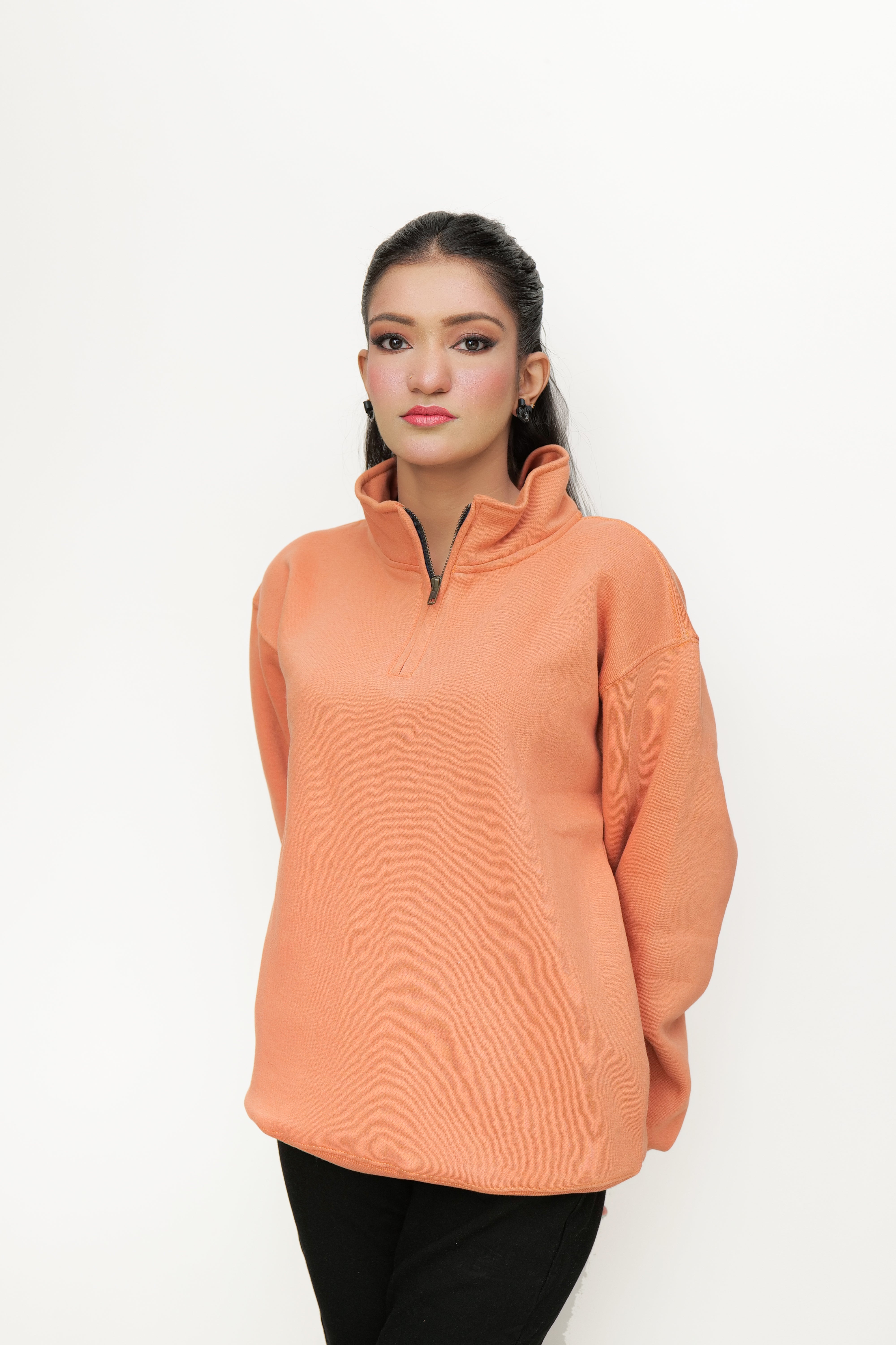 Rust Zipper Mock-Neck