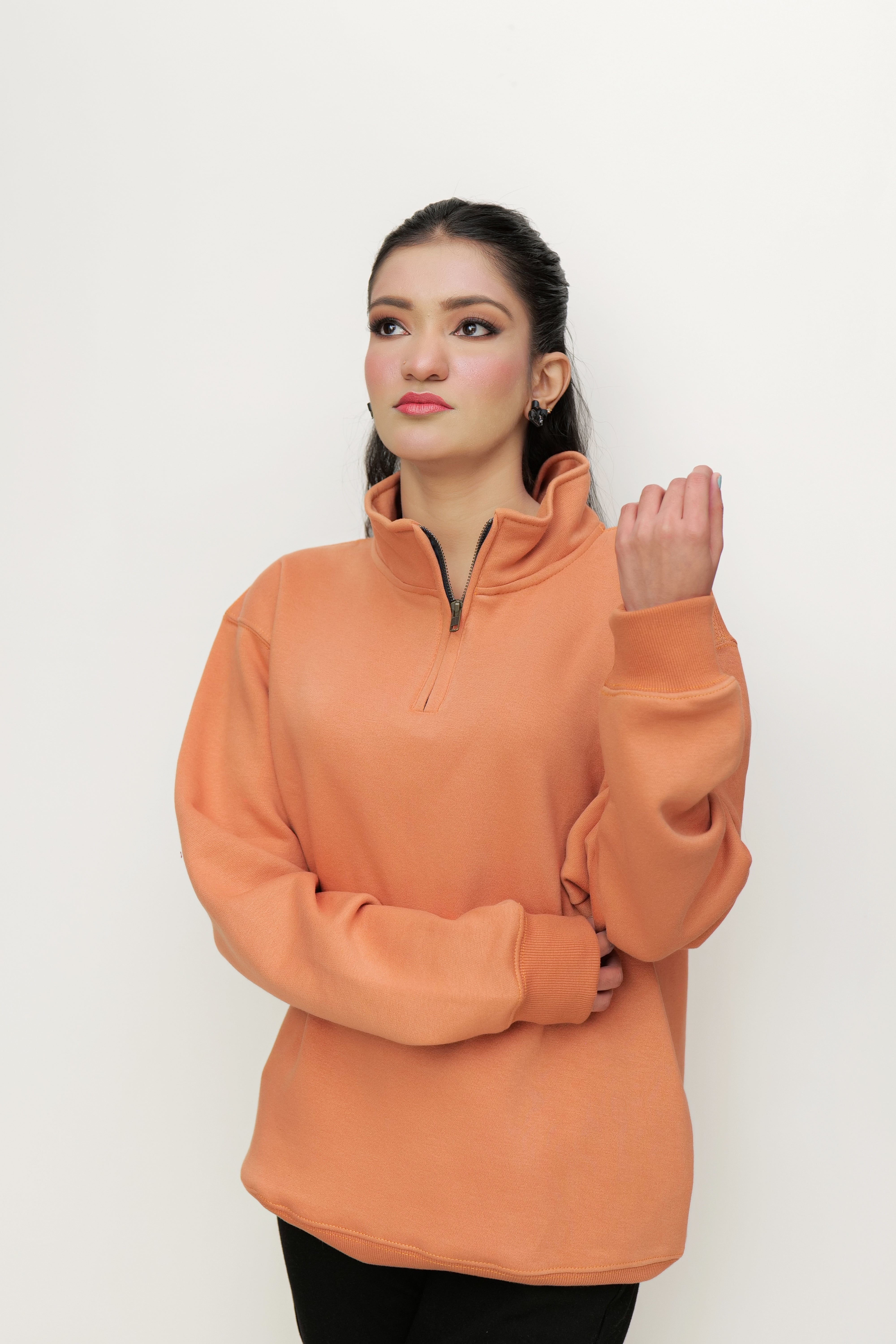 Rust Zipper Mock-Neck