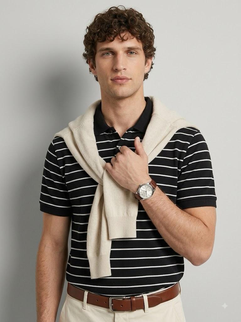 Black Striped Classic Polo