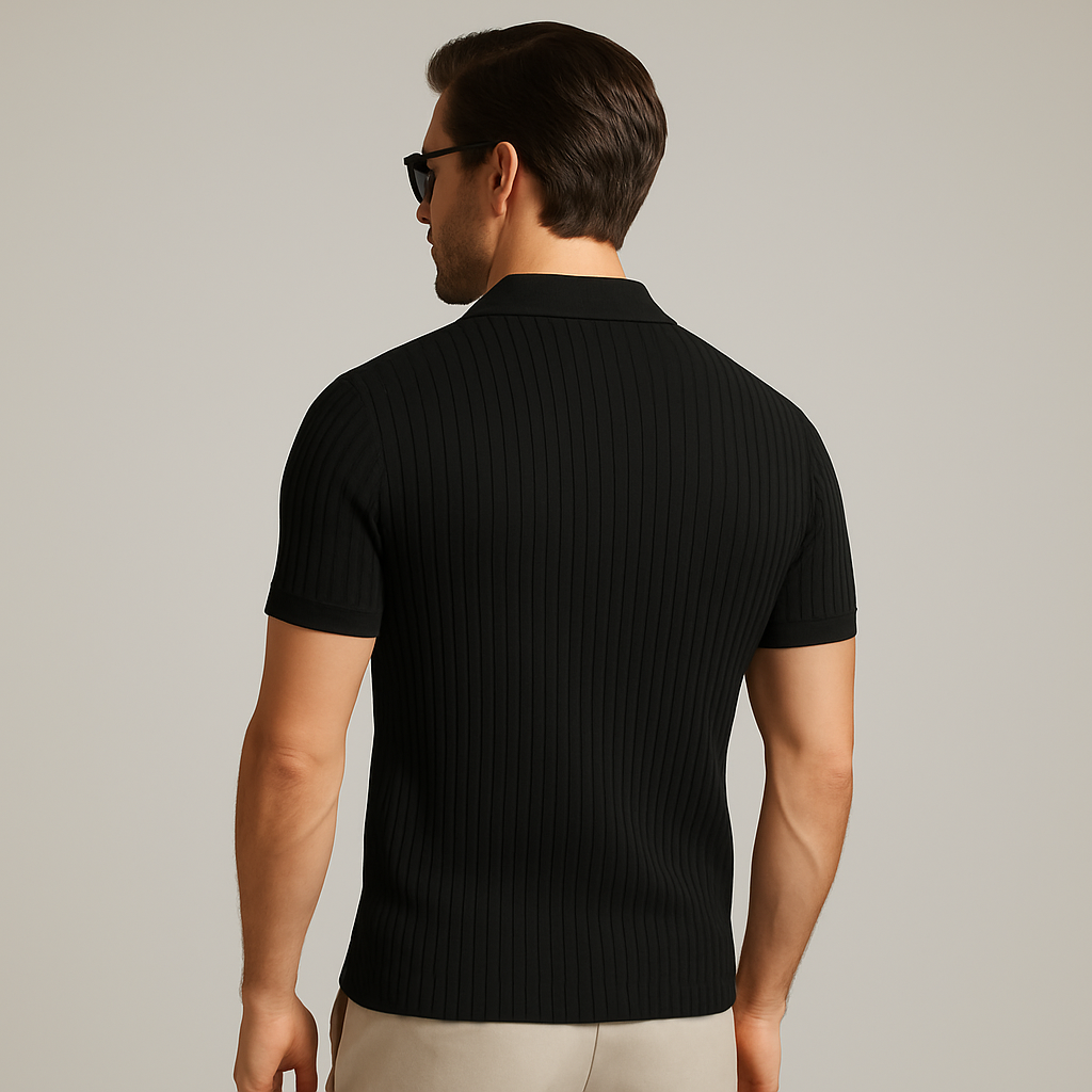 Black Johny Collar Drop Needle Polo Men's