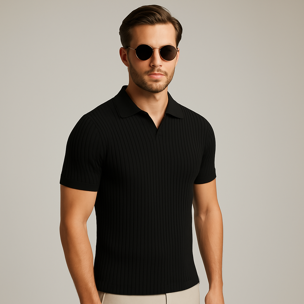 Black Johny Collar Drop Needle Polo Men's