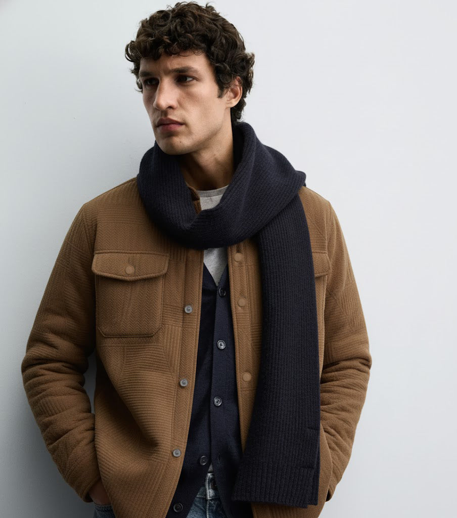 Textured Dark Brown Knitted Jacquard Overshirt – Imported Fabric with Metallic Buttons