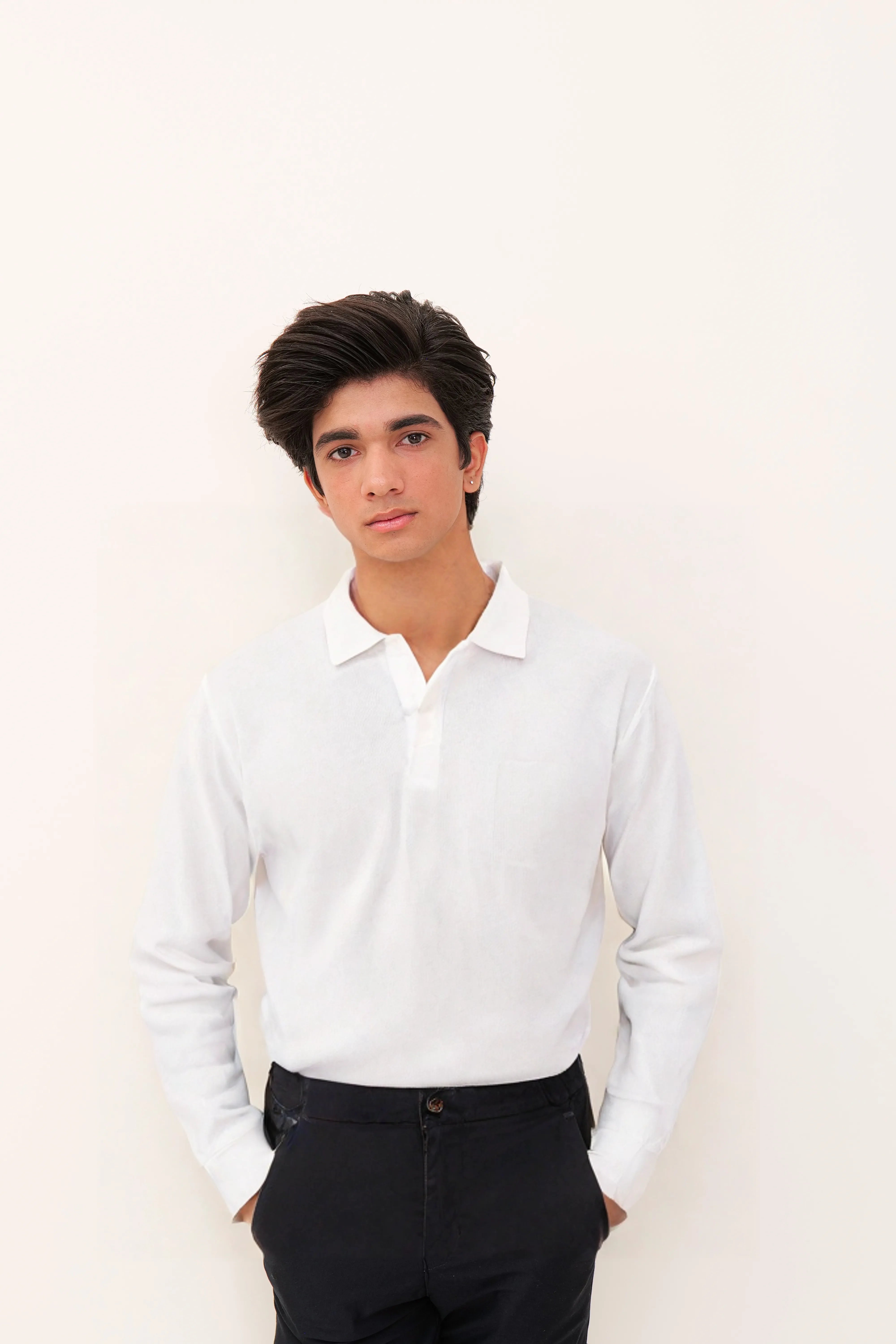 Men's White V-Neck Polo