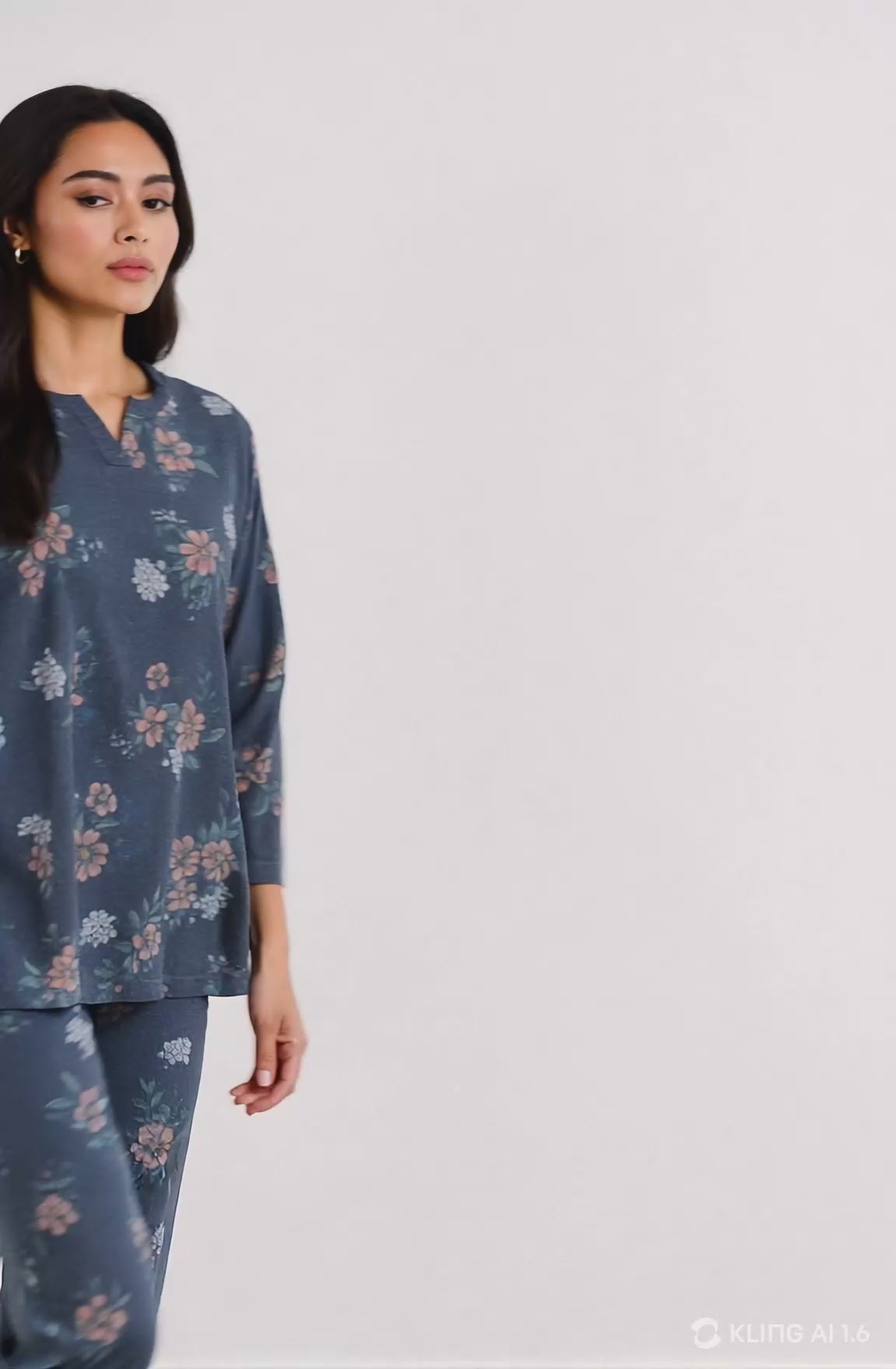 Denim Blue Flora Printed Co-ord Set
